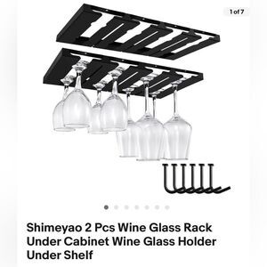 Set of TWO undercabinet wine glass holder with hooks to hang mugs on as well
